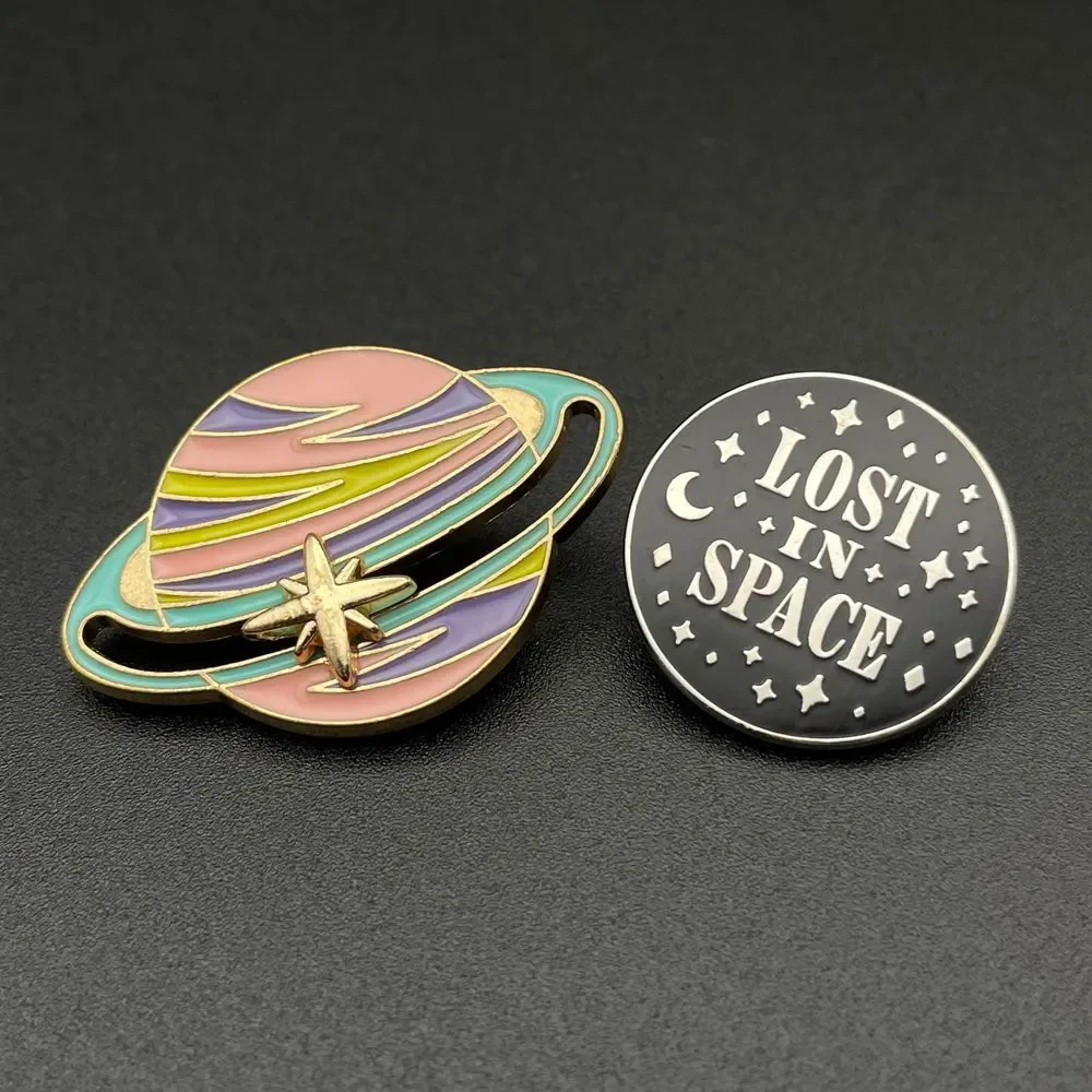Galaxy Sci-Fi Enamel Pins Lost in Space Planets Cosmic Glittering Sci-Fi Bag Pin - Picture 2 of 4